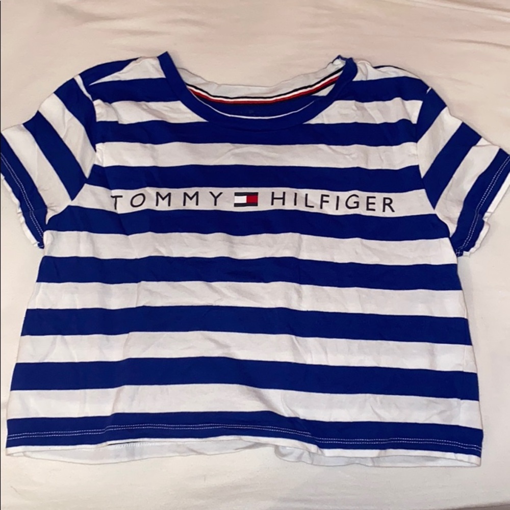Tommy Hilfiger Cropped Tee, Blue and White Striped